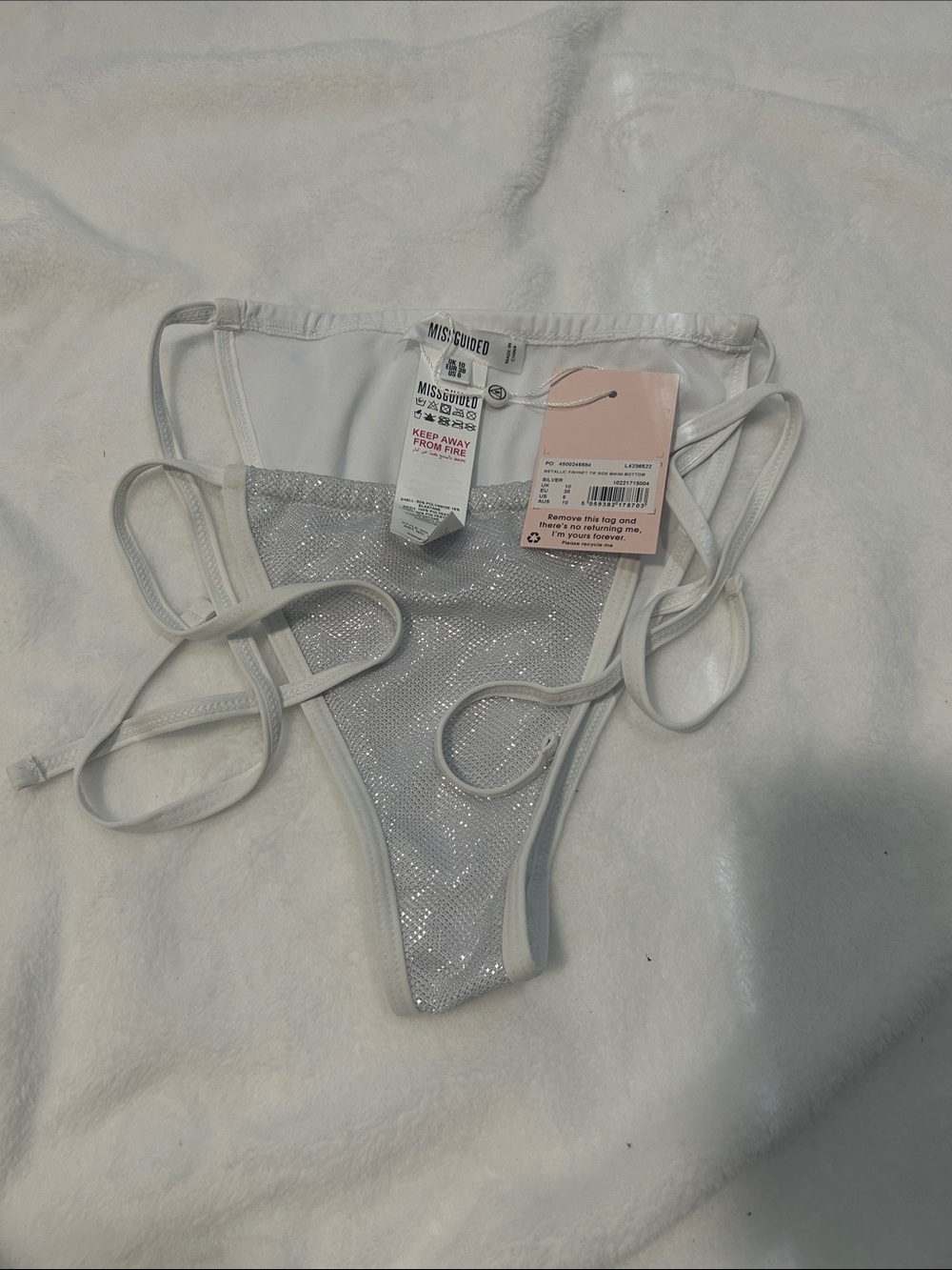 Missguided White Sparkle Tie Side Thong